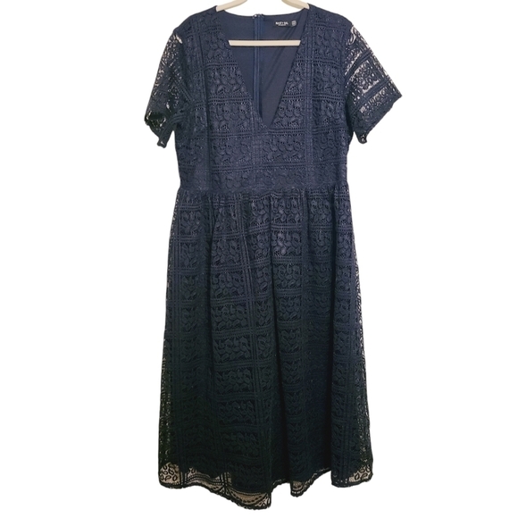 Nasty Gal | Women's Navy Blue Short Sleeve Lace Fit & Flare Dress (US Size 14) - Picture 1 of 14